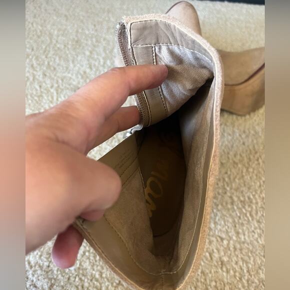 Sam Edelman Blake Tan Block Heel Minimalist Neutral Leather Ankle Booties - Picture 10 of 15
